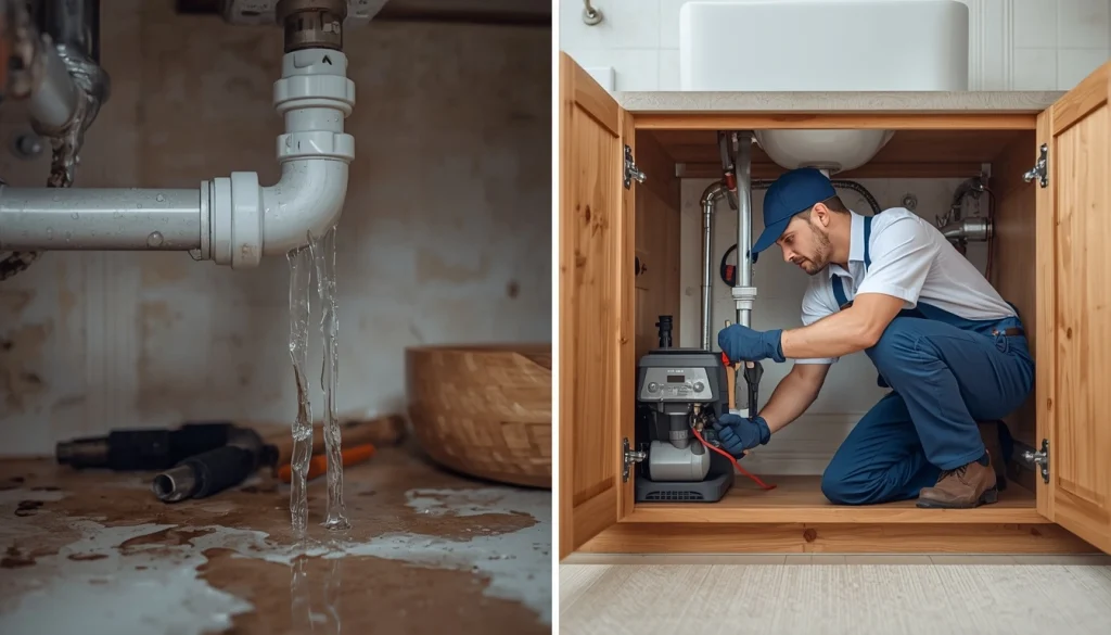 Pipe & Leak Repair 2 Professional plumber inspecting water damage caused by a leaking pipe in a Columbus home