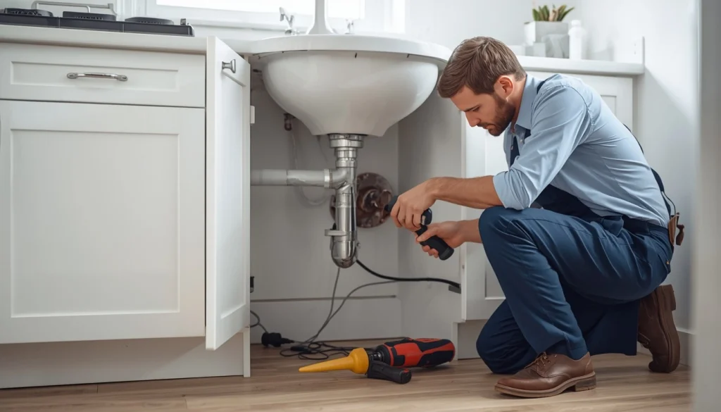 Pipe & Leak Repair 1 Professional Columbus plumber inspecting a leaking pipe during pipe & leak repair Columbus